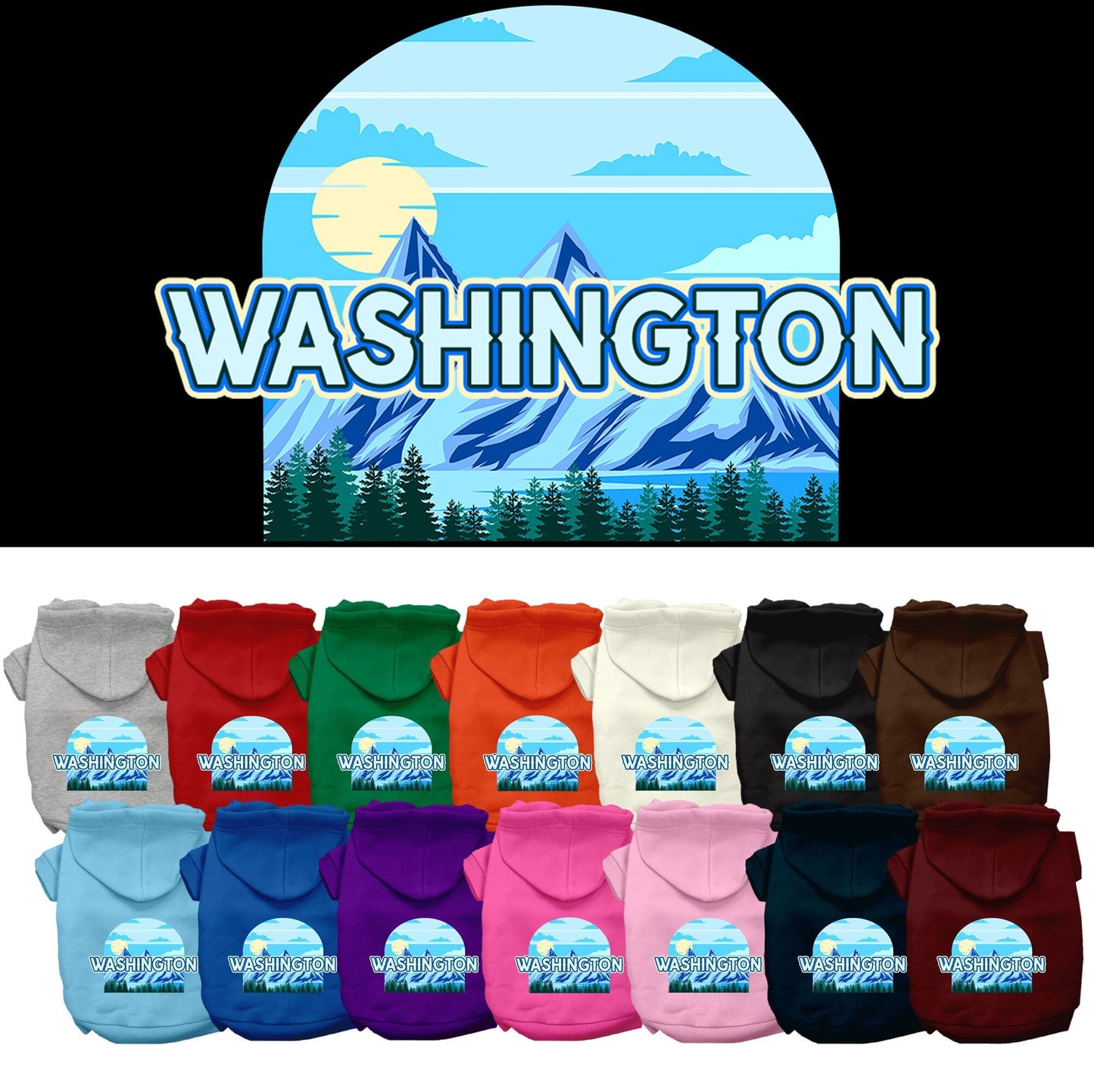 Pet Dog & Cat Screen Printed Hoodie for Small to Medium Pets (Sizes XS-XL), "Washington Trailblazer"
