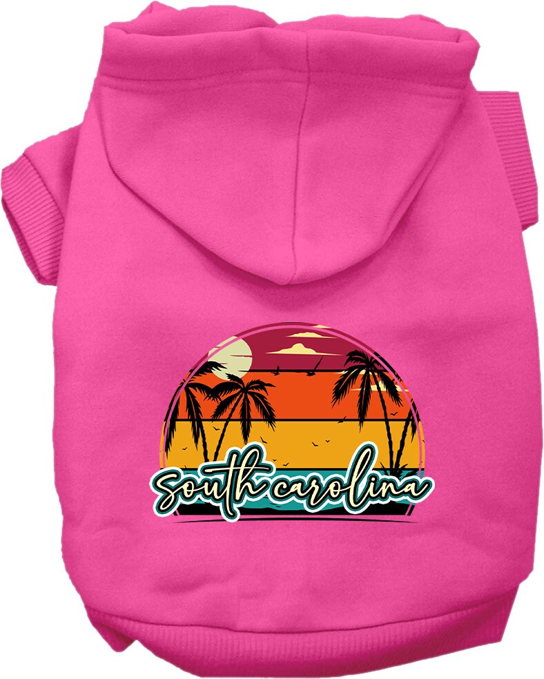 Pet Dog & Cat Screen Printed Hoodie for Medium to Large Pets (Sizes 2XL-6XL), "South Carolina Retro Beach Sunset"