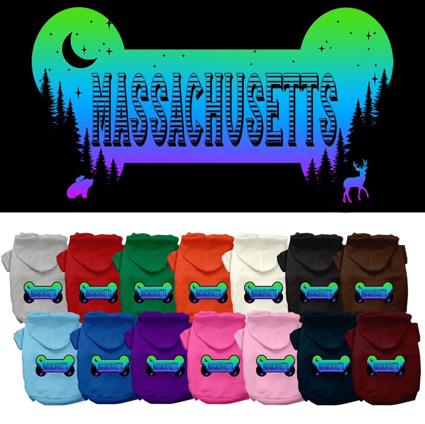 Pet Dog & Cat Screen Printed Hoodie for Small to Medium Pets (Sizes XS-XL), "Massachusetts Mountain Shades"