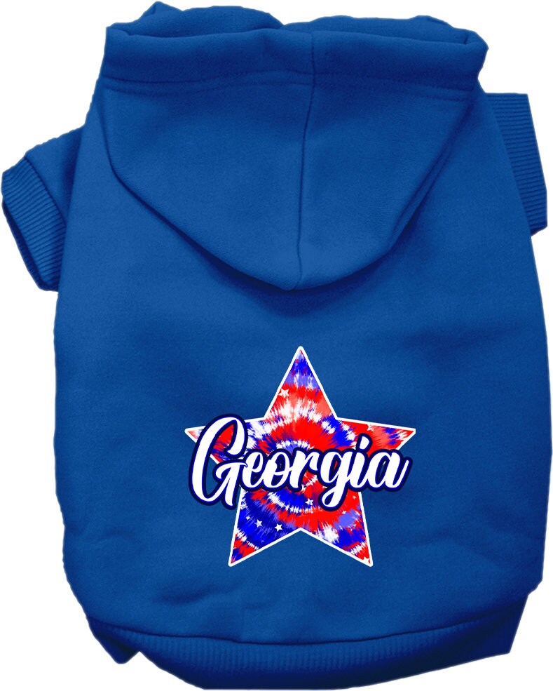 Pet Dog & Cat Screen Printed Hoodie for Medium to Large Pets (Sizes 2XL-6XL), "Georgia Patriotic Tie Dye"