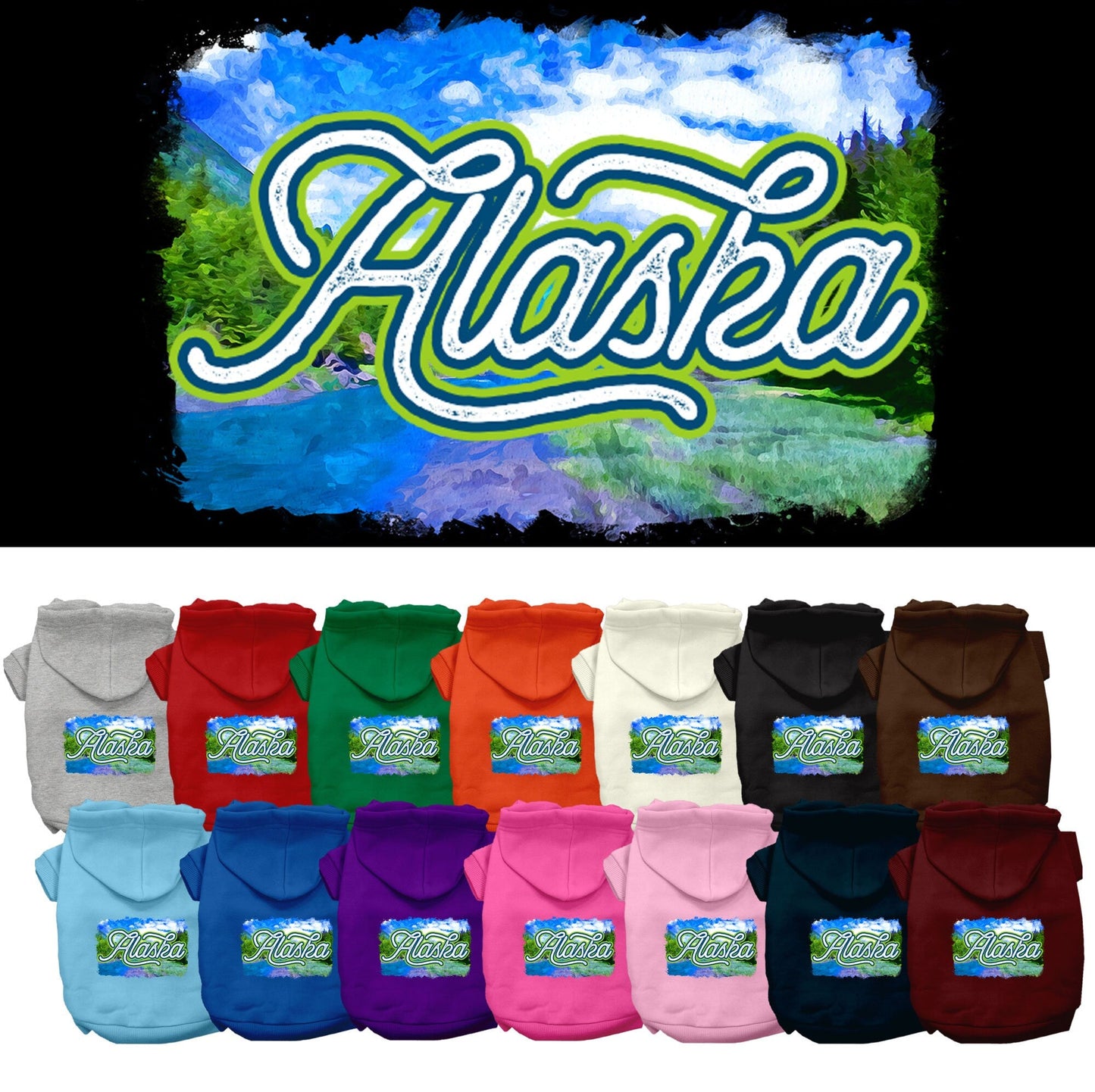 Pet Dog & Cat Screen Printed Hoodie for Medium to Large Pets (Sizes 2XL-6XL), "Alaska Summer"
