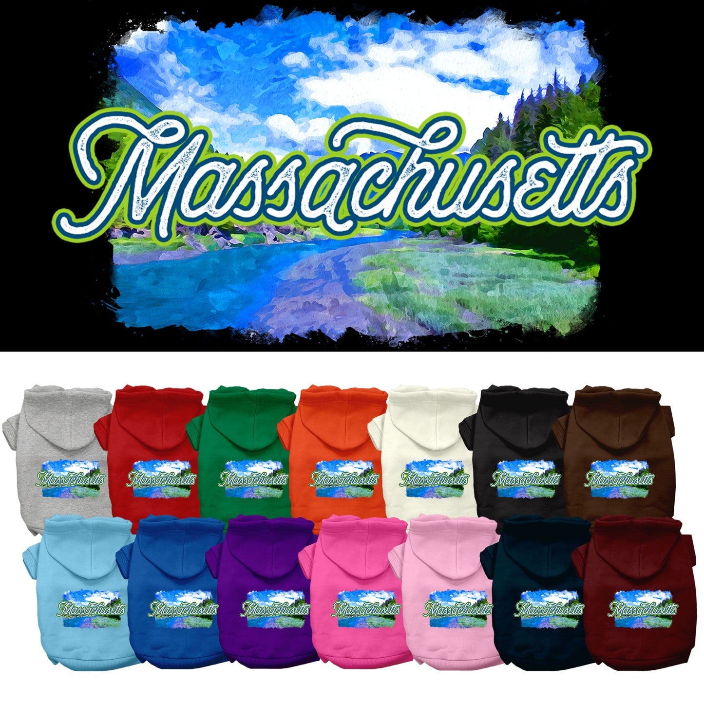 Pet Dog & Cat Screen Printed Hoodie for Small to Medium Pets (Sizes XS-XL), "Massachusetts Summer"