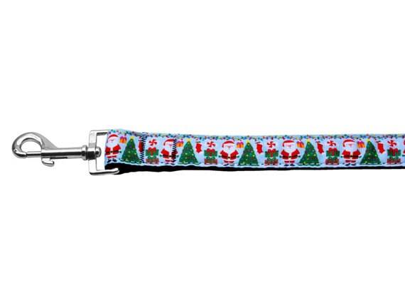 Christmas Pet Dog & Cat Nylon Collar or Leash, "Aqua Santa" - DOGGO'S KING