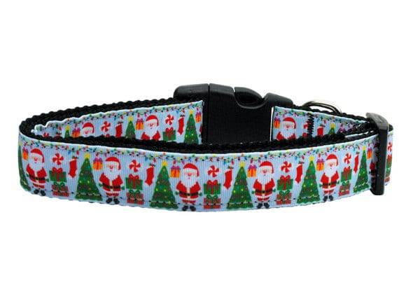 Christmas Pet Dog & Cat Nylon Collar or Leash, "Aqua Santa" - DOGGO'S KING