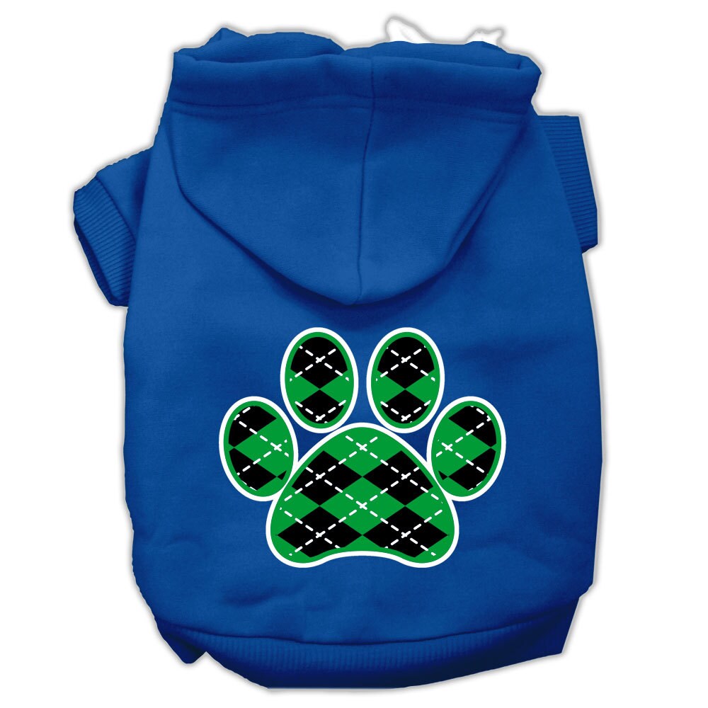 Pet Dog & Cat Hoodie Screen Printed, "Green Argyle Paw"