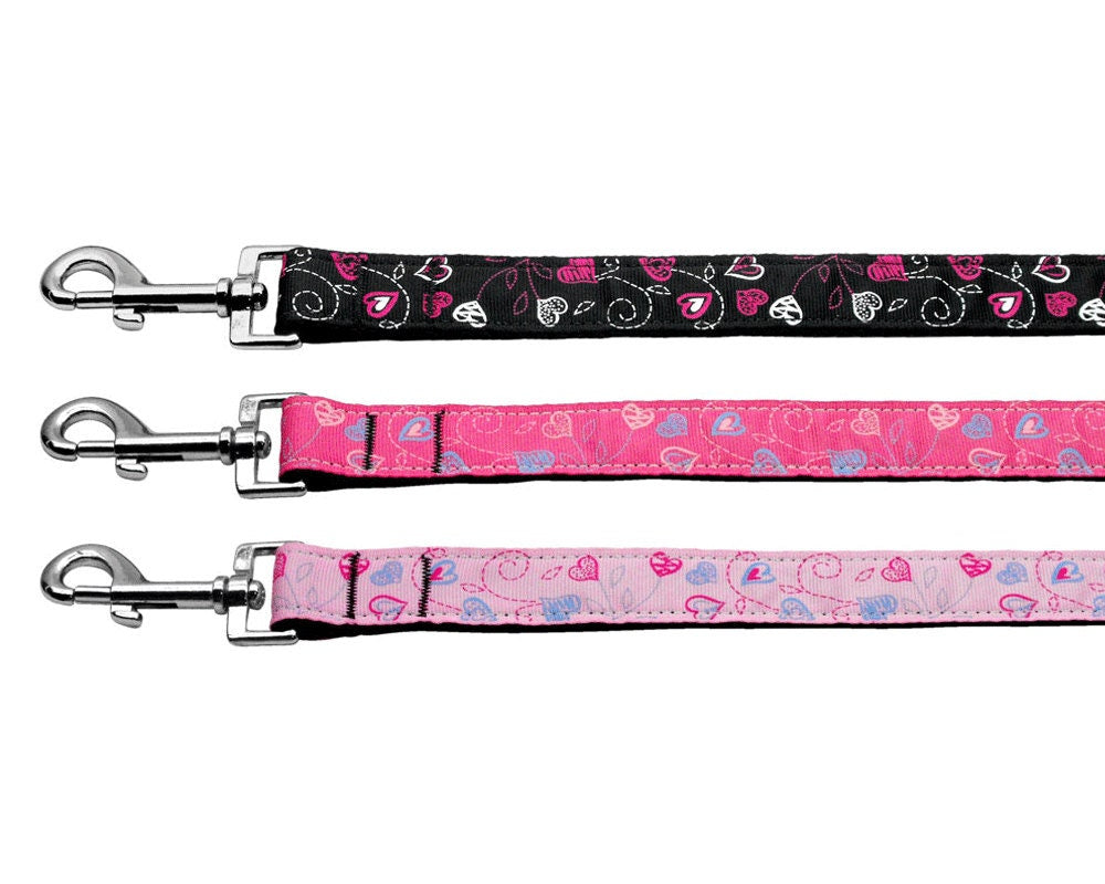 Pet Dog & Cat Nylon Collar or Leash, "Crazy Hearts" - DOGGO'S KING