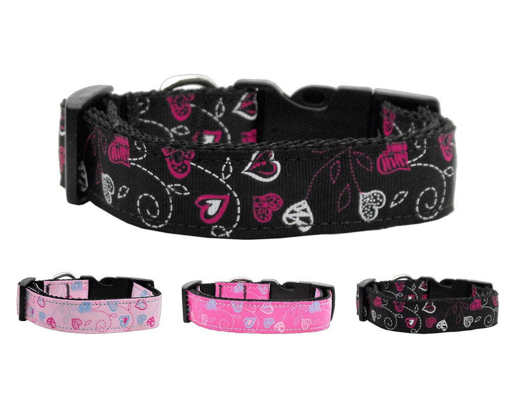 Pet Dog & Cat Nylon Collar or Leash, "Crazy Hearts" - DOGGO'S KING