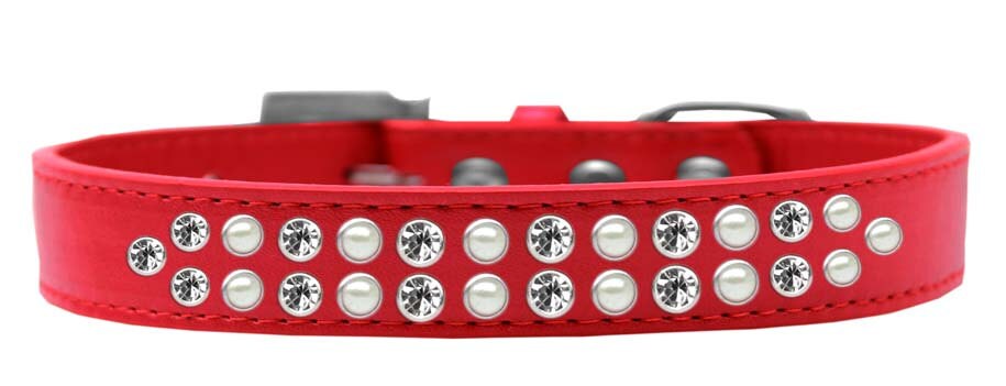 Dog, Puppy & Pet Fashion Collar, "Two Row Pearl And Clear Crystal Rimsets"