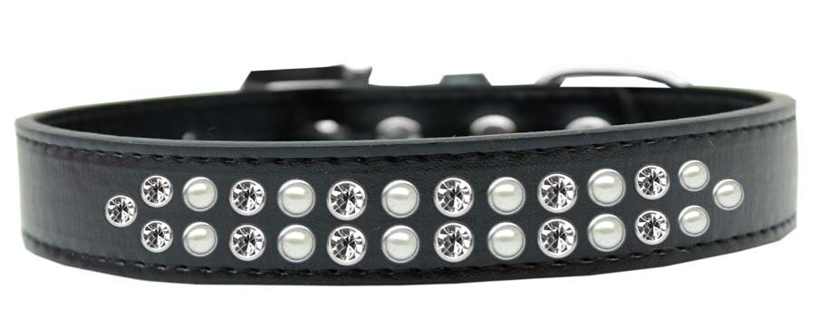 Dog, Puppy & Pet Fashion Collar, "Two Row Pearl And Clear Crystal Rimsets"