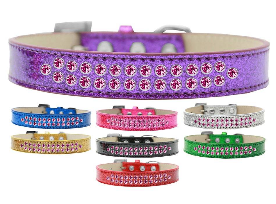 Dog, Puppy & Pet Ice Cream Collar, "Two Row Bright Pink Crystal Rimsets" - DOGGO'S KING