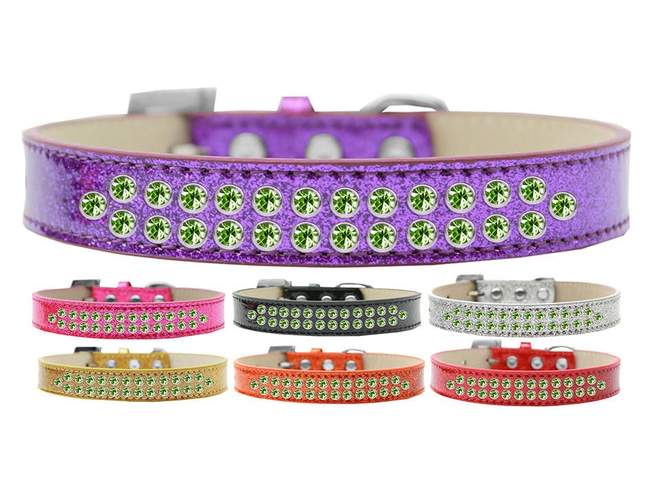 Dog, Puppy & Pet Ice Cream Collar, "Two Row Lime Green Crystal Rimsets"