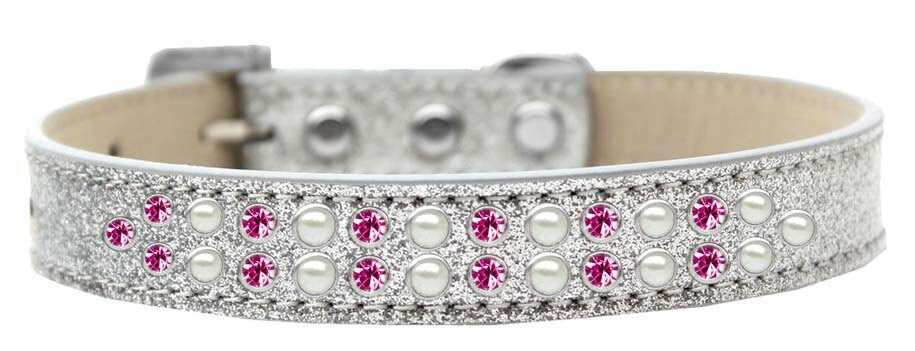 Dog, Puppy & Pet Ice Cream Collar, "Two Row Pearl and Bright Pink Crystal Rimsets"