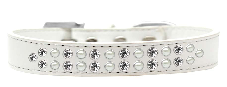 Dog, Puppy & Pet Fashion Collar, "Two Row Pearl And Clear Crystal Rimsets"