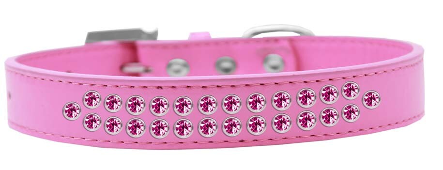 Dog, Puppy & Pet Fashion Collar, "Two Row Bright Pink Crystal Rimsets"