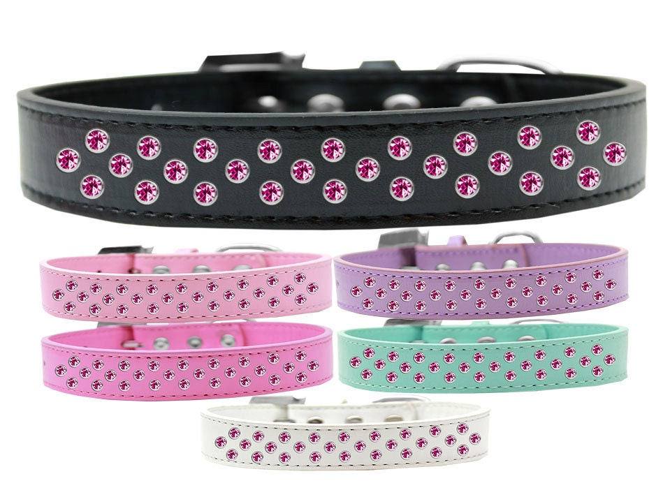 Dog, Puppy & Pet Fashion Collar, "Bright Pink Crystal Rimsets Sprinkles"