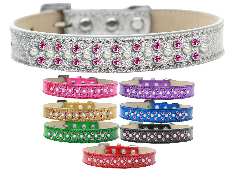Dog, Puppy & Pet Ice Cream Collar, "Pearl and Bright Pink Crystal Rimsets Sprinkles"