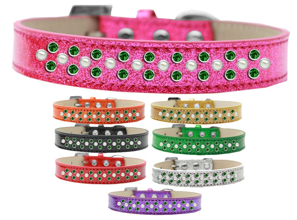 Dog, Puppy & Pet Ice Cream Collar, "Pearl and Emerald Green Crystal Rimsets Sprinkles"