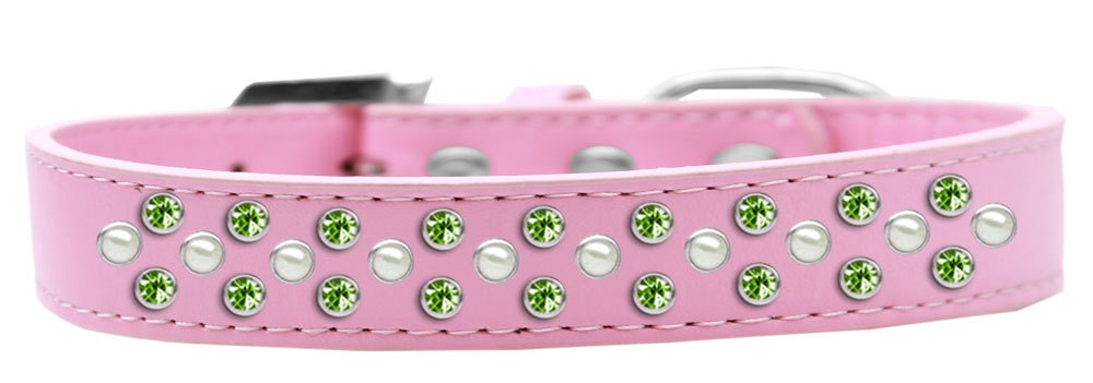 Dog, Puppy & Pet Fashion Collar, "Pearl and Lime Green Crystal Rimsets Sprinkles"