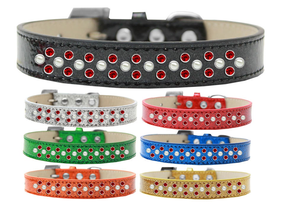 Dog, Puppy & Pet Ice Cream Collar, "Pearl and Red Crystal Rimsets Sprinkles"