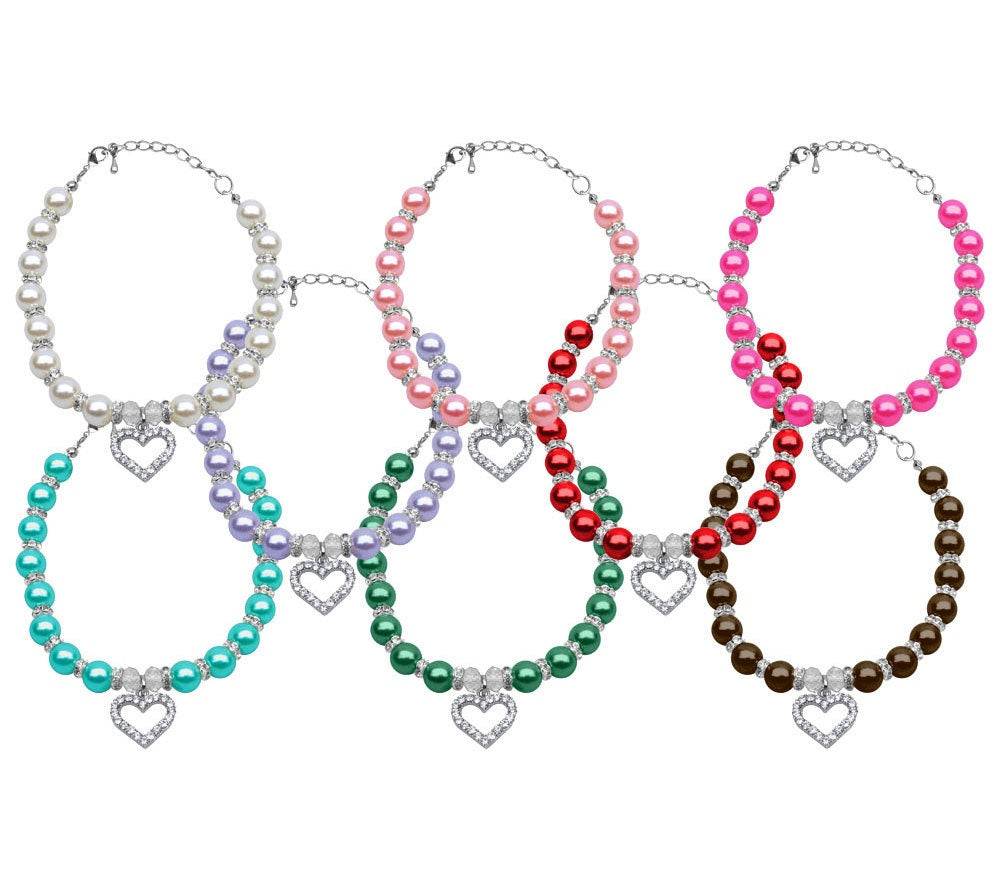 Heart & Pearl Crystal Dog, Cat and Pet Necklaces - DOGGO'S KING