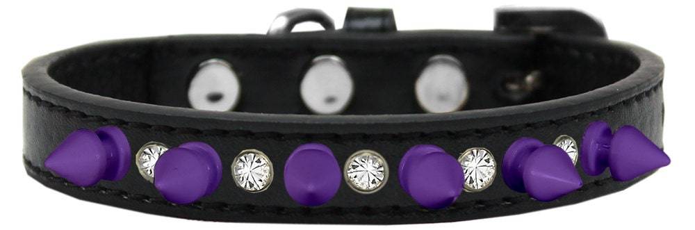 Pet and Dog Spike Collar, "Clear Crystals & Purple Spikes” - DOGGO'S KING