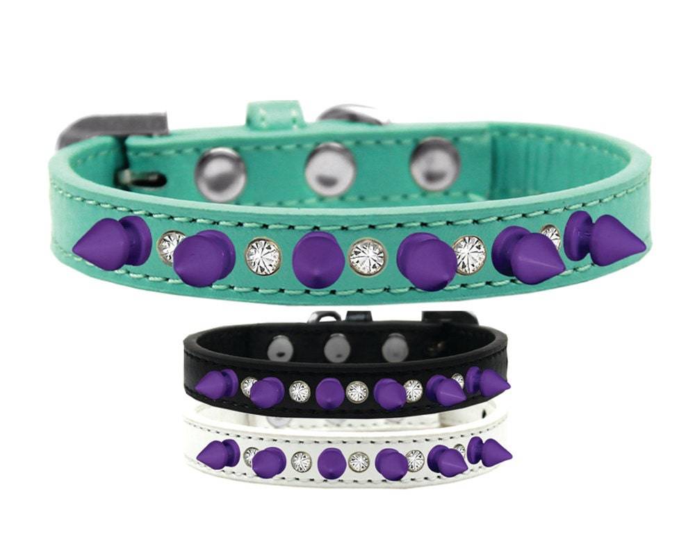 Pet and Dog Spike Collar, "Clear Crystals & Purple Spikes” - DOGGO'S KING