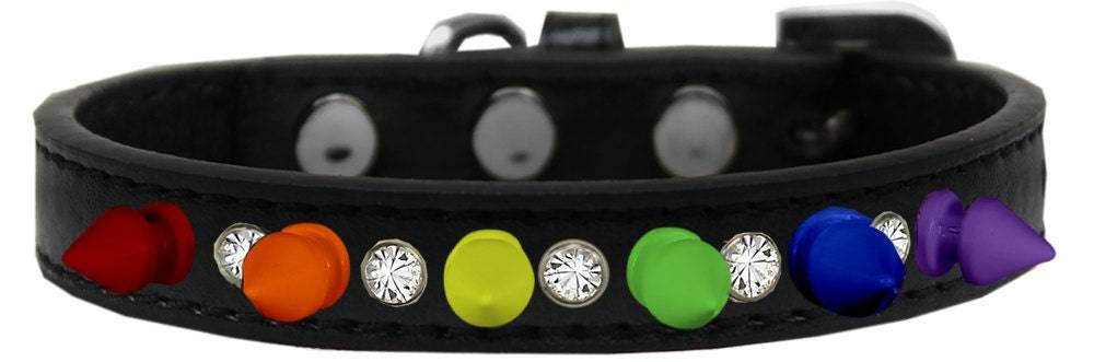Pet and Dog Spike Collar, "Clear Crystals & Rainbow Spikes” - DOGGO'S KING