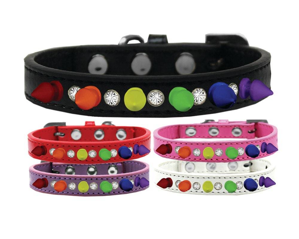 Pet and Dog Spike Collar, "Clear Crystals & Rainbow Spikes” - DOGGO'S KING