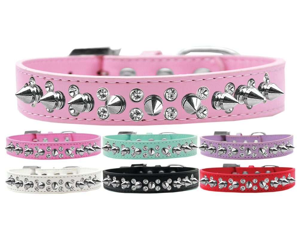 Pet and Dog Spike Collar, "Double Crystal & Silver Spikes" - DOGGO'S KING