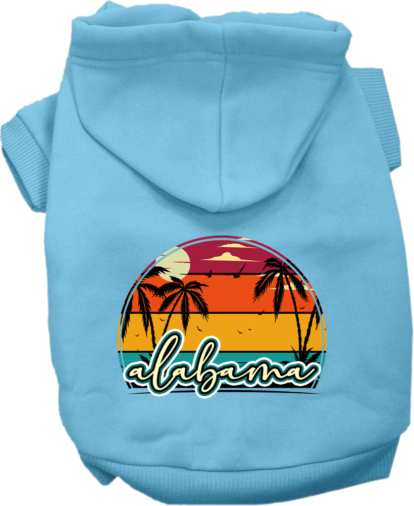 Pet Dog & Cat Screen Printed Hoodie for Small to Medium Pets (Sizes XS-XL), "Alabama Retro Beach Sunset"