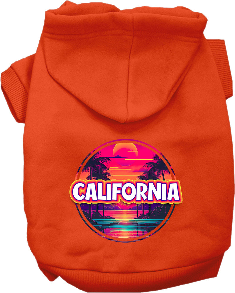 Pet Dog & Cat Screen Printed Hoodie for Small to Medium Pets (Sizes XS-XL), "California Neon Beach Sunset"