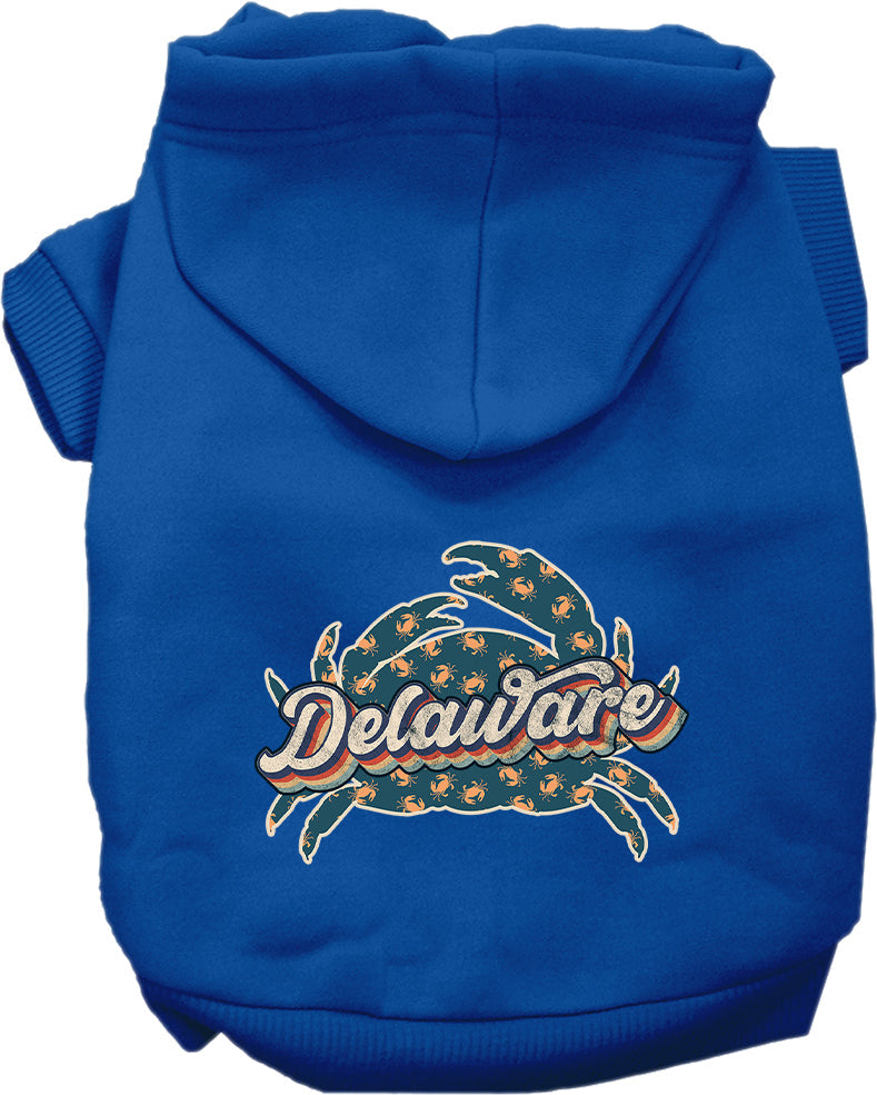 Pet Dog & Cat Screen Printed Hoodie for Small to Medium Pets (Sizes XS-XL), "Delaware Retro Crabs"