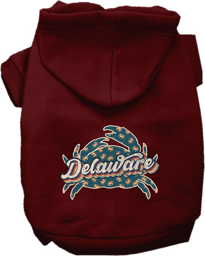 Pet Dog & Cat Screen Printed Hoodie for Small to Medium Pets (Sizes XS-XL), "Delaware Retro Crabs"
