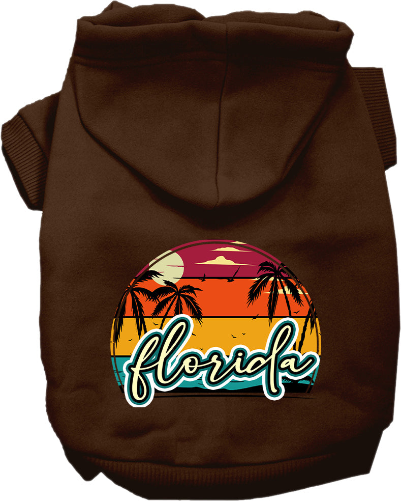 Pet Dog & Cat Screen Printed Hoodie for Small to Medium Pets (Sizes XS-XL), "Florida Retro Beach Sunset"