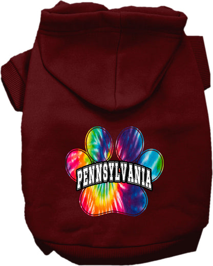 Pet Dog & Cat Screen Printed Hoodie for Small to Medium Pets (Sizes XS-XL), "Pennsylvania Bright Tie Dye"