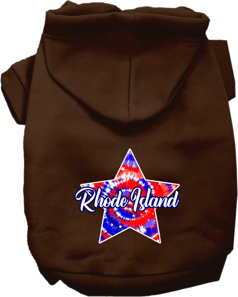Pet Dog & Cat Screen Printed Hoodie for Small to Medium Pets (Sizes XS-XL), "Rhode Island Patriotic Tie Dye"