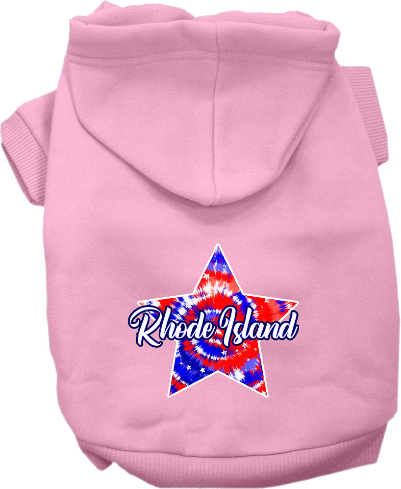 Pet Dog & Cat Screen Printed Hoodie for Small to Medium Pets (Sizes XS-XL), "Rhode Island Patriotic Tie Dye"