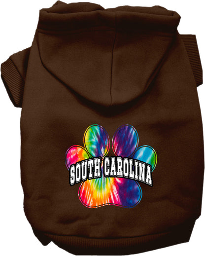 Pet Dog & Cat Screen Printed Hoodie for Small to Medium Pets (Sizes XS-XL), "South Carolina Bright Tie Dye"