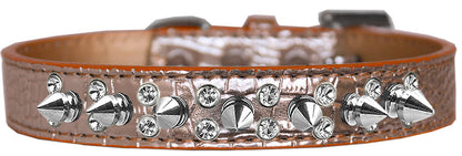 Dog, Puppy and Pet Designer Croc Collar, "Double Crystal & Silver Spikes" - DOGGO'S KING