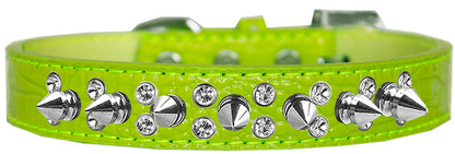 Dog, Puppy and Pet Designer Croc Collar, "Double Crystal & Silver Spikes" - DOGGO'S KING