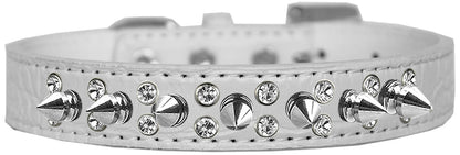 Dog, Puppy and Pet Designer Croc Collar, "Double Crystal & Silver Spikes" - DOGGO'S KING