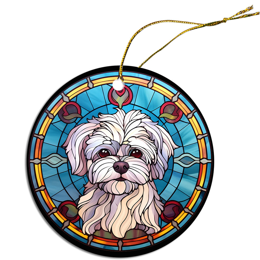 Dog Breed Christmas Ornament Stained Glass Style, "Maltese"