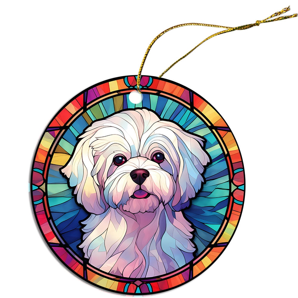 Dog Breed Christmas Ornament Stained Glass Style, "Maltese"