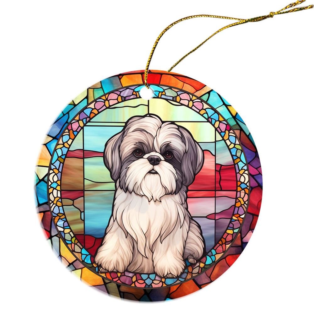 Dog Breed Christmas Ornament Stained Glass Style, "Shih Tzu"