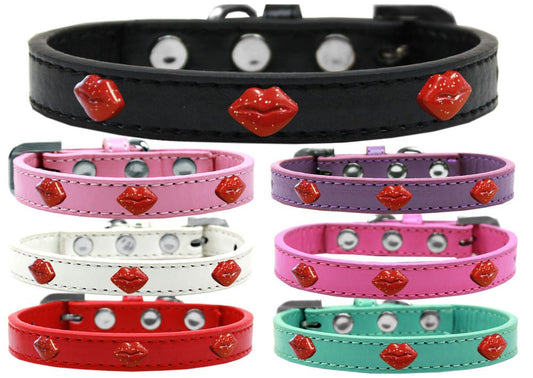 Dog, Puppy & Pet Widget Fashion  Collar, "Red Glitter Lips" - DOGGO'S KING