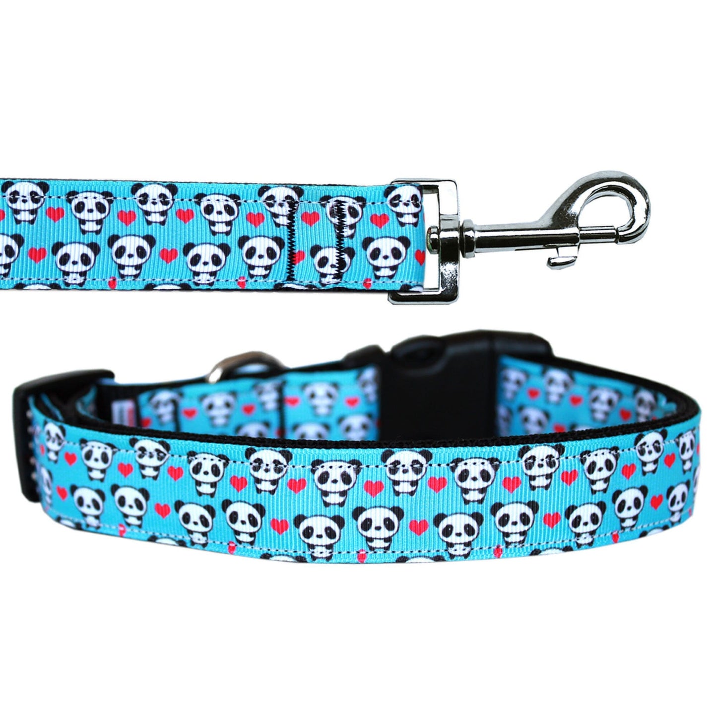Pet Dog & Cat Nylon Collar or Leash, "Panda Love"