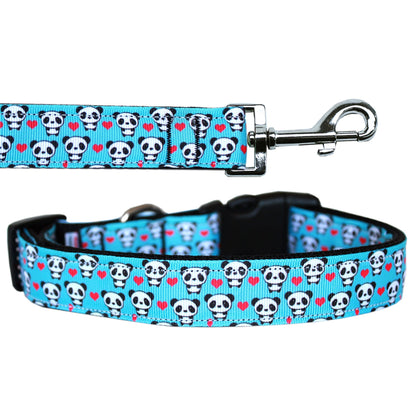 Pet Dog & Cat Nylon Collar or Leash, "Panda Love" - DOGGO'S KING
