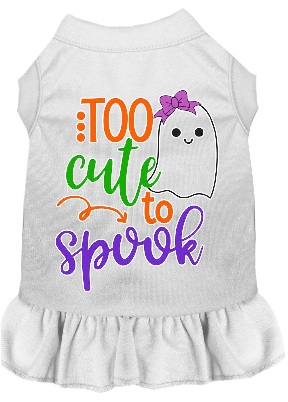 Pet Dog & Cat Dress Screen Printed, "Too Cute To Spook - Girly Ghost"
