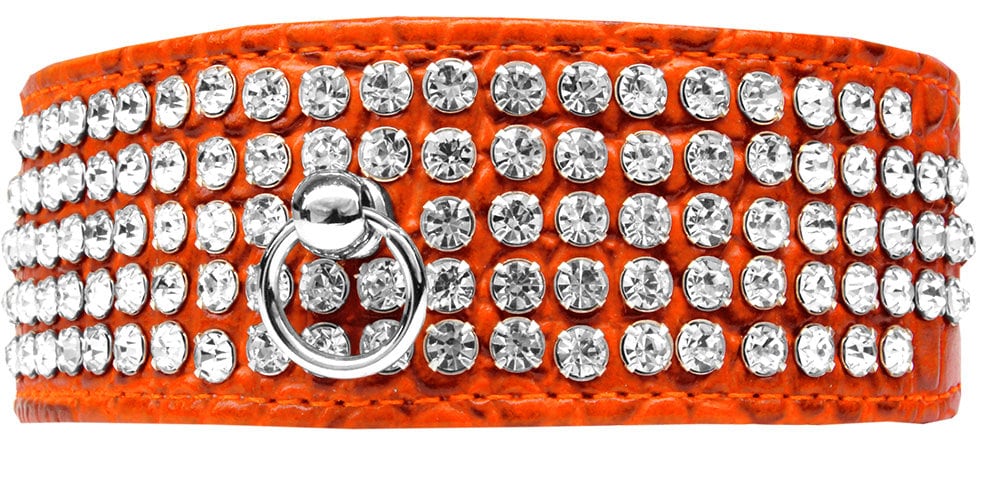 Dog, Puppy & Pet Designer Croc Collar, "Five Row Clear Crystal"