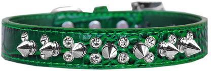 Dog, Puppy and Pet Designer Croc Collar, "Double Crystal & Silver Spikes" - DOGGO'S KING